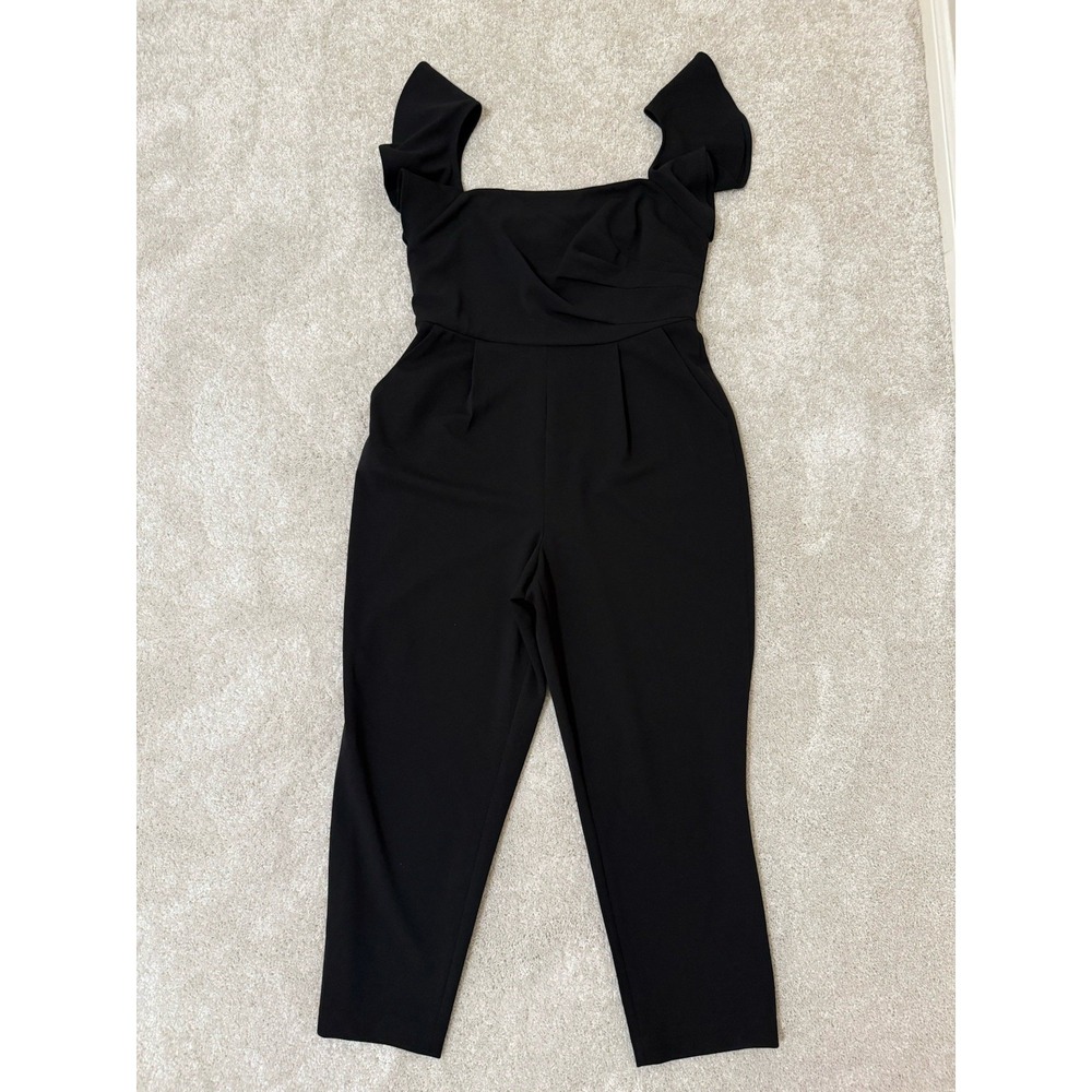 Calvin Klein Black Sweetheart Neck Ruffle Sleeve Jumpsuit Size 12 Party Formal